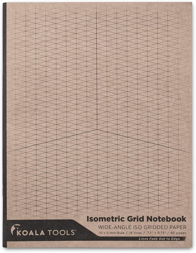 KOALA TOOLS | Isometric Graph Paper Notebook (3 pack) | 7.5" x 9.75", 60 pp. - Kraft Cover Isometric Grid Drawing Pads - Suitable for Industrial, Architectural, Interior Design