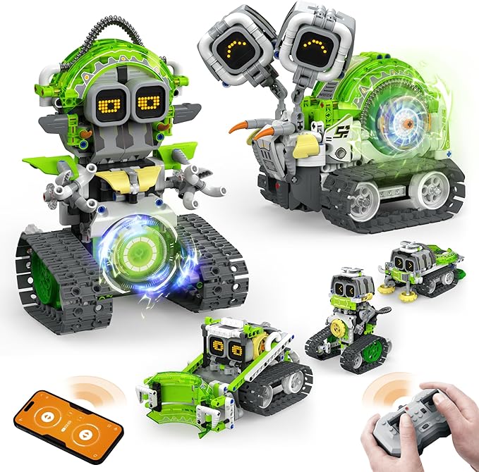 5in1 STEM AI Robot Toys Building Set, 478Pcs APP & Remote Control Engineering Erector Blocks for Kids Age 6-8, Coding Interactive Educational Christmas Birthday Gift for 10-12 Year Boys & Girls