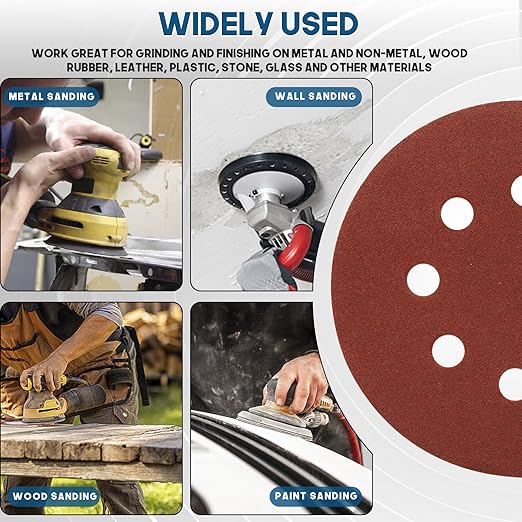 5 Inch 8 Hole Sanding Discs, 150 PCS 150 Grit Hook and Loop Sandpaper, Round Aluminum Oxide Sand Paper Discs for Random Orbital Sander