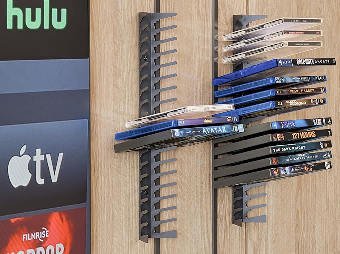 Funturbo Video Game Storage Wall Mount Game Case Holder, Metal Wall Mounted Media Storage Shelves for PS, Xbox, Switch Game Organizer (8-Pack)