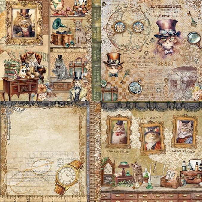 24 Sheets Cat Decorative Scrapbooking Paper Pad 6x6 Craft Paper Single-Side Card Making Supplies for Junk Journal, Origami, Holiday Journaling