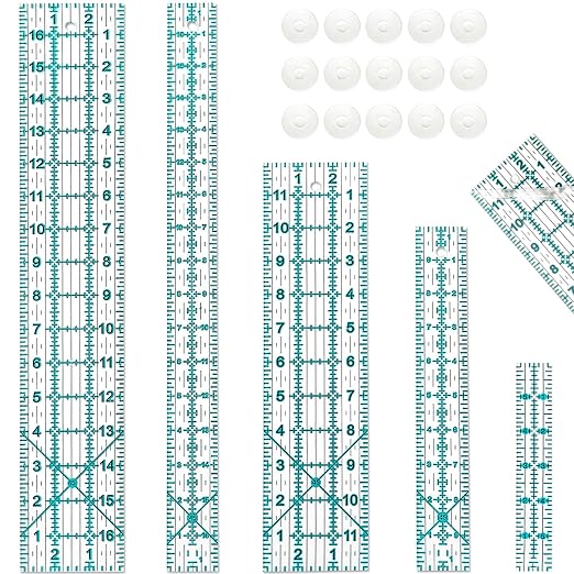 Quilting Rulers, Sewing Ruler, Acrylic Ruler for Sewing and Quilting,Cutting Ruler with Non-Slip Rings (3"x17",1.5"x17",3"x12",1.5"x10",1"x6") (Blue)