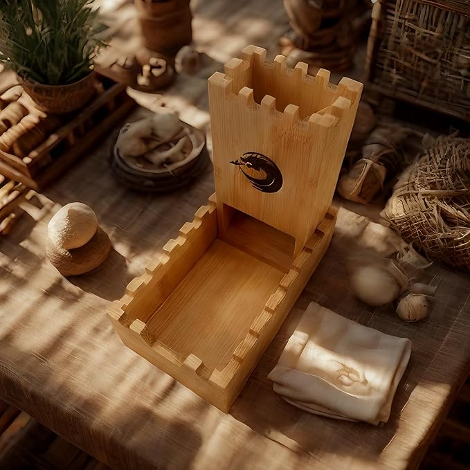 Bamboo Dice Tower DND Dice Roller, Foldable Magnetic Die Roller Castle for Dungeons and Dragons, Board Game, D&D Tabletop Game and RPG Games