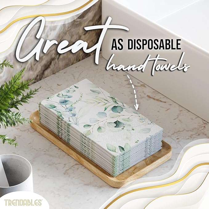 Trendables Sage Green Napkins for decoupage 100 Pcs 3 Ply Eucalyptus Napkins Decorative Guest Towels Disposable Bathroom, Flower Design For Tea Party Decorations, Dinners & Weddings