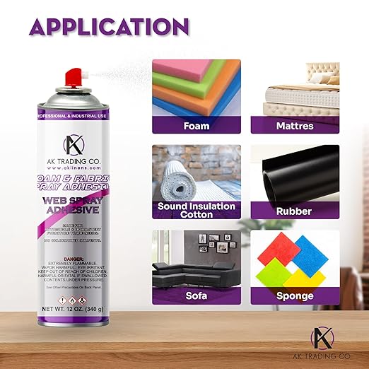 AK TRADING CO. Professional Quality Multipurpose Spray Adhesive - Wide Spray Reach, Made in USA, Temporary and Permanent Bonding - 12oz Can