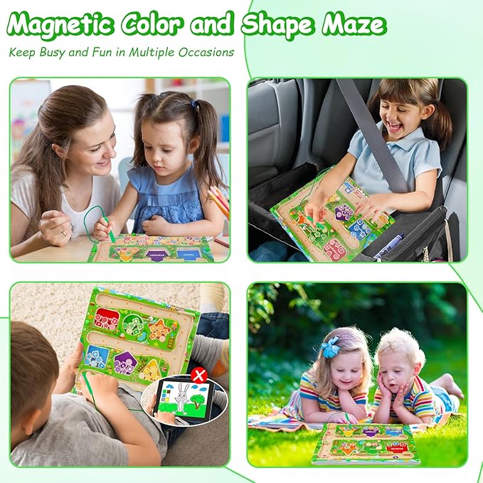 Magnetic Color & Shape Maze, Toddler Montessori Toys for 3 4 5 Year Old Girl Boy Birthday Gift, Magnetic Puzzles Board for Kids, Wooden Magnets Color Shape Sorting Toys, Preschool Learning Activities