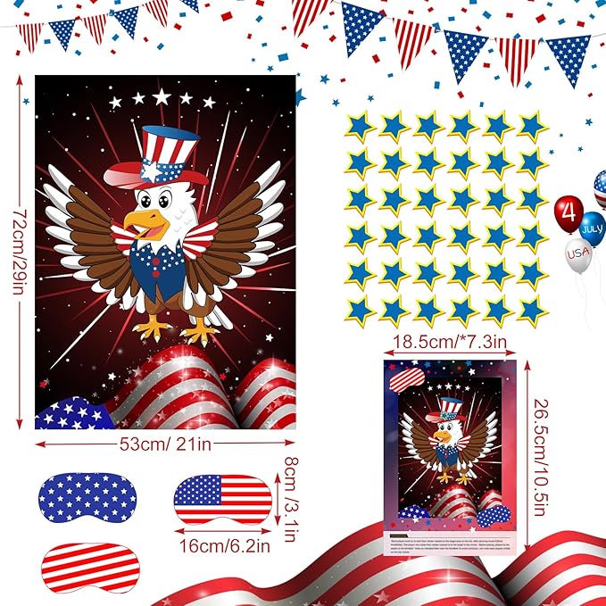 ASTARON Pin The Tail Game Pin The Star on The Eagle Party Game with 36 Stickers for Kids Birthday Party Supplies
