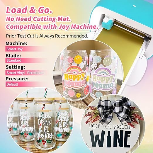 TECKWRAP 5.5"x12" Smart Adhesive Vinyl 25 Colors Holographic Chrome, Matte & Glossy Permanent Vinyl Bundle & 2 PCS Transfer Tape - No Need Cutting Mat- Compatible with Joy Machine for Handcrafts