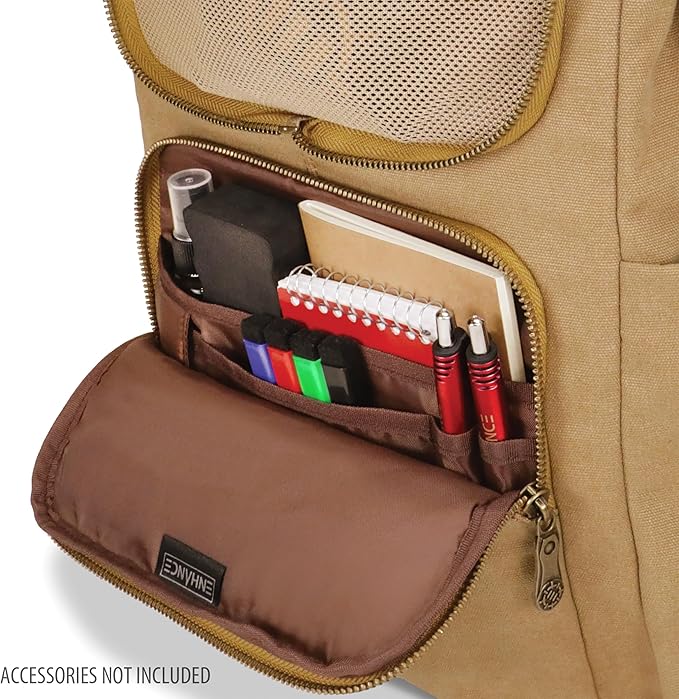 ENHANCE Venture Canvas DnD Backpack - RPG DM Bag for Dungeons and Dragons with Removable Dice Tray - Travel DnD Bag fits 4-6 Books Upright, 17" Laptop/DM Screen Slot, Luggage Slot, Chest and Map Strap