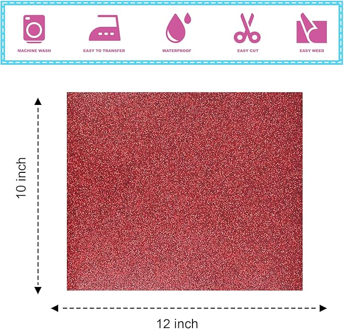 Glitter Heat Transfer Vinyl Multicolored 12"x10"-12PCS Glitter Iron on Vinyl for T Shirts Easy to Cut and Weed Compatible with All Cutter Machines HTV Iron onVinyl for Cricut (Multicolored)