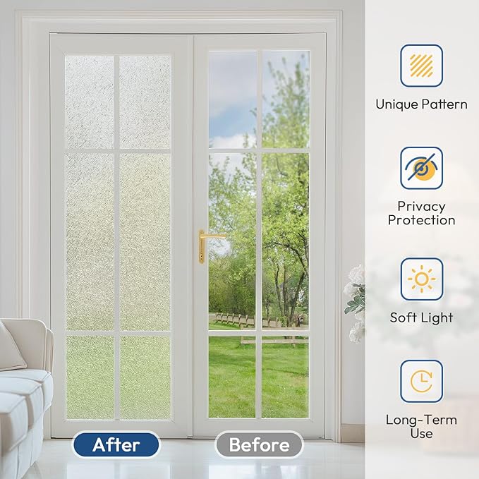 rabbitgoo Window Privacy Film Frosted Glass Film, Decorative Cling UV Sun Blocking Decals, Frosting Window Clings for Home Bathroom Door Coverings, 17.5 x 157.5 inches