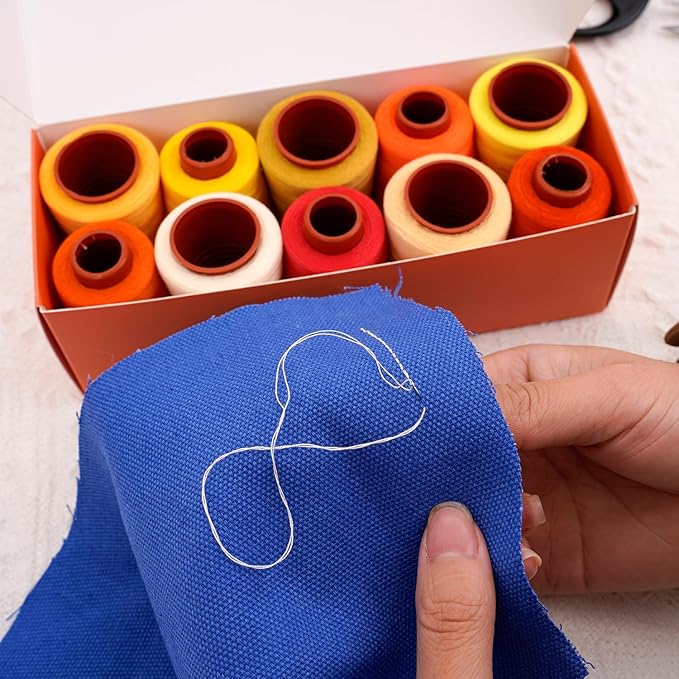 10 Pcs Sewing Thread, All Purpose Sewing Thread, 10 Spools Assorted Colors Each 800 Yards of Polyester Threads for Sewing Machine, Hand Stitching, Quilting, Serger (Yellow Color System)