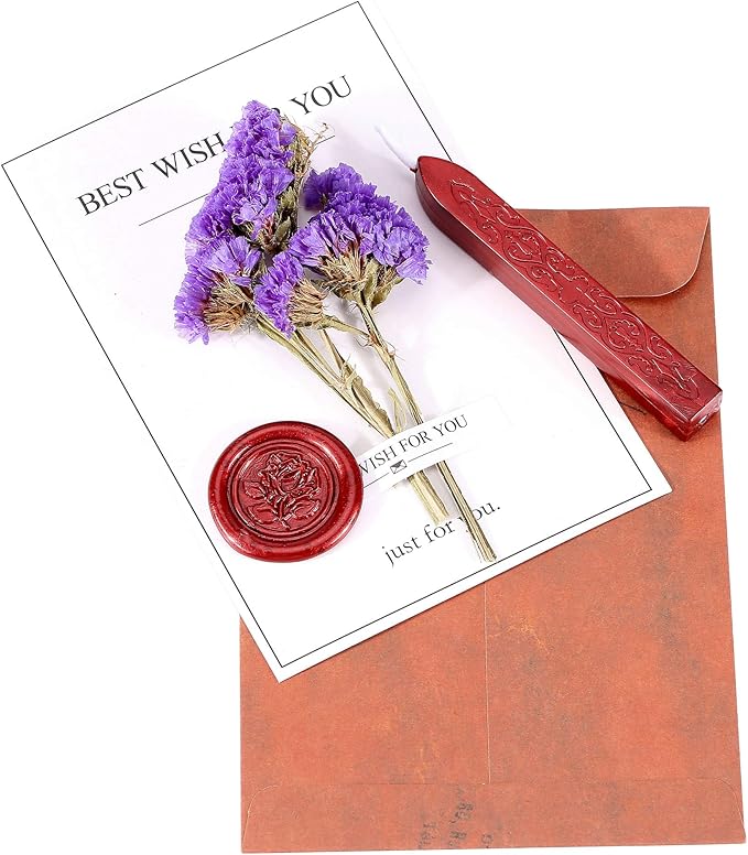 Yoption 5 Pcs Metallic Red Sealing Wax Sticks with Wicks for Wax Seal Stamp, Wedding Invitations, Envelopes, Gifts Sealing