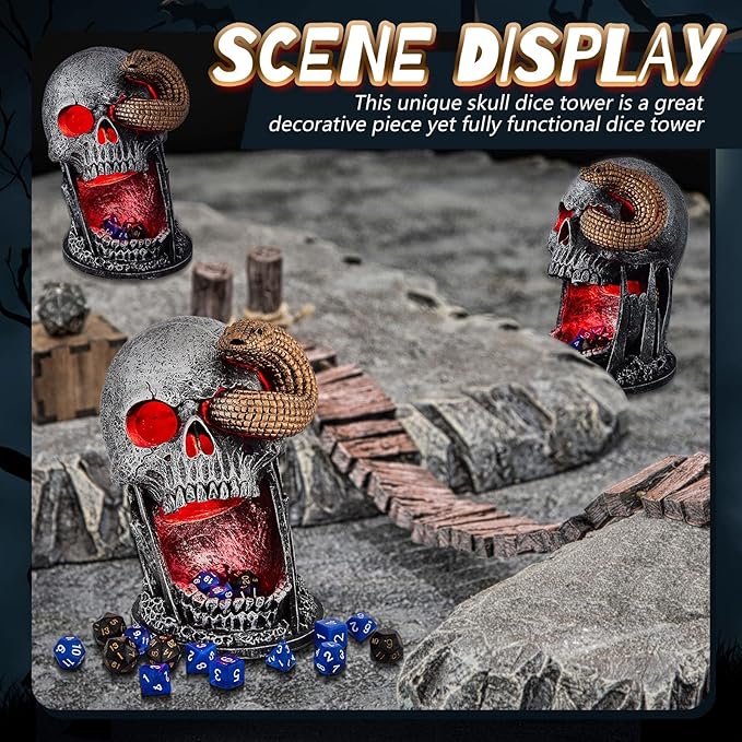 Dice Tower Skull Dice Tower Dice Roller with LED Light Dice Skull for Tabletop Roleplaying Game, Included Button Battery