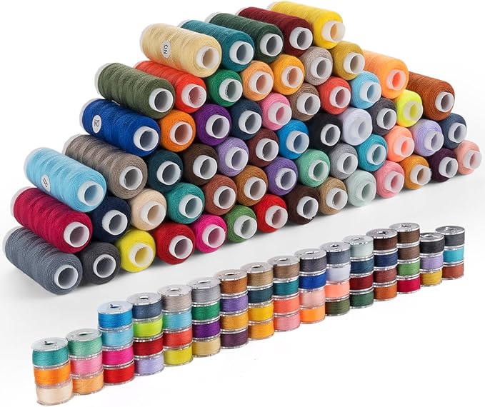 Thread for Sewing, 144 Pcs Bobbins Sewing Thread, 60 Colors Polyester Sewing Thread Spools, 500 Yard Prewound Bobbins Thread, Sewing Supplies for Beginners, Stitching, Travel, DIY