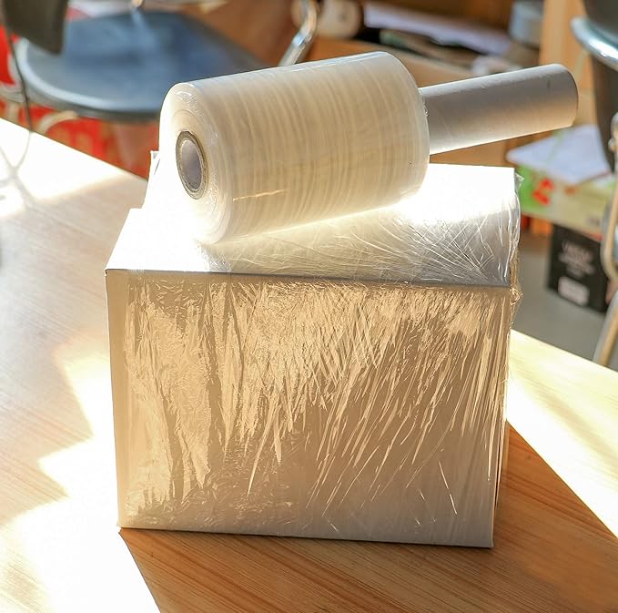BOMEI PACK Industrial Mini Clear Stretch Wrap with Handle 5" 1000ft 80 Gauge for Pallet Wrap, Durable Self-Adhering Plastic Wrap for Packing, Moving, Heavy Duty (4)