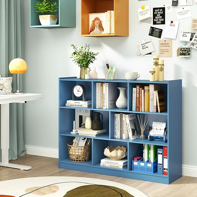 Toy Storage Organizer, 2-Tier Kids Bookshelf, 5 Cube Kids' Bookcases, Cabinets & Shelves, Wooden Toy Organizers, Small Book Shelf for Bedroom, Playroom, Classroom, Nursery (Blue, 3-Tier)