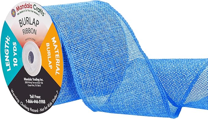 Sky Blue Burlap Ribbon 3 Inch 2 Rolls 20 Yards Unwired Rustic Jute Ribbon for Crafts, Mason Jars, Weddings, Party Decoration; by Mandala Crafts