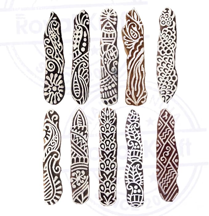 Pottery Printing Blocks Rural Border Shape Wood Stamps (Set of 10) Htag2158