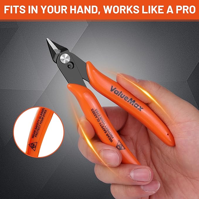 ValueMax Flush Cutters 12 Pack, 5" Micro Precision Side Cutter Pliers Spring-loaded, Small Diagonal Cutters for Jewelry Making, Electronics, Zip Ties, Model Craft