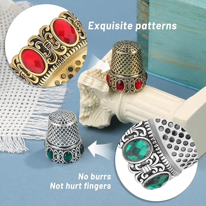 2 Pcs Vintage Sewing Thimble, Quilting Thimbles, Sewing Thimble Finger Protector, Vintage Fingertip Protector Thimbles, Metal Thimble, Sewing Quilting Craft Accessories Diy Sewing Tools (Sliver, Gold)