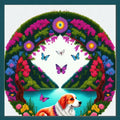 Joyhoor Cross Stitch Kits for Beginners Stamped Cross-Stitch Supplies Needlework preprint Embroidery Kits for Adults DIY Needlepoint Kits Embroidery Patterns 11CT-Wreath Puppy 17.7x17.7 inch