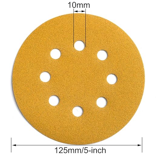 5-Inch 8-Hole Hook and Loop Sanding Discs 150-Grit Random Orbit Sandpaper, 100-Pack