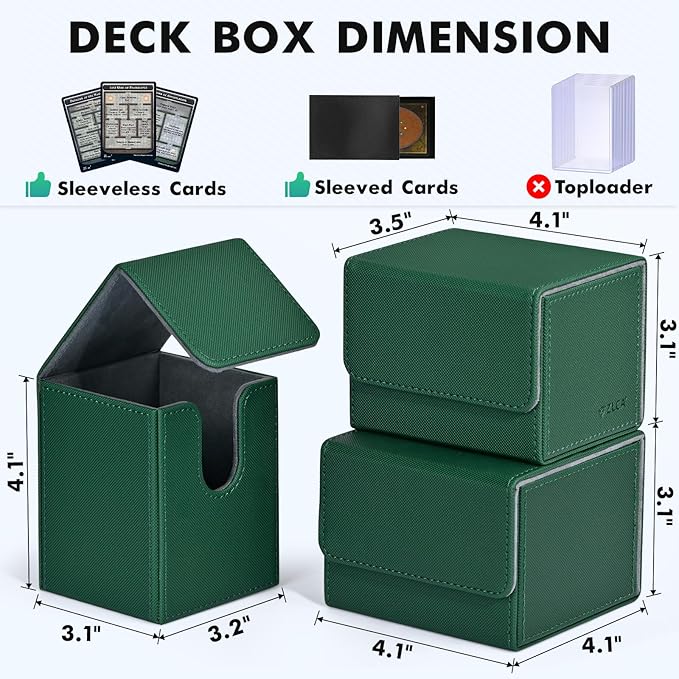 ZLCA Card Deck Box for Trading Cards, MTG YuGiOh Deck Case Holds 100+ Single Sleeved Cards, PU Leather Magnetic Card Storage Box Fits for TCG CCG Magic Game Cards (Green)