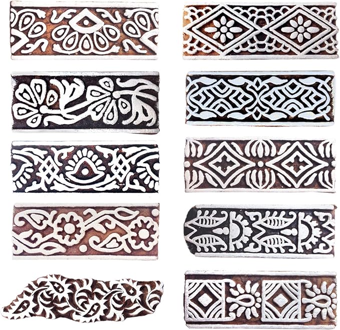 Royal Kraft Border Wooden Printing Stamps (Set of 10) - DIY Henna Fabric Textile Paper Clay Pottery Blocks Htag2178