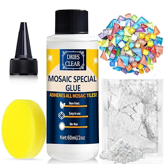 Mosaic Grout, with Tile Tools, Mosaics Tile Accessories – Essential for Handmade Grouting and Perfect for DIY Craft Projects (White, Mosaic Tool Kit)