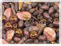 2.1oz (60 g) Mix of Unique Czech Bohemia Glass Pressed Beads, Matte and Glossy, Hand Made, Antique Copper Pink