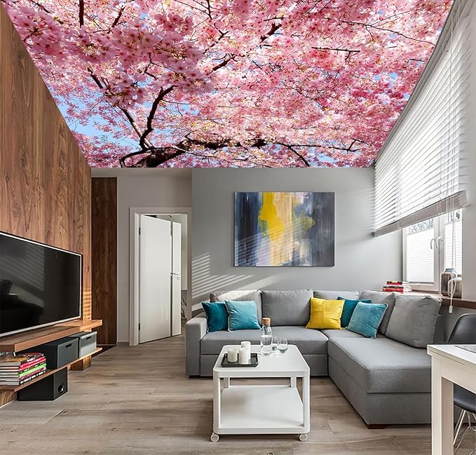 AFZEVEB-Pink Flower Wallpaper Natural Landscape Floral Wall Mural for Bedroom 136"x96"(Not Peel and Stick)