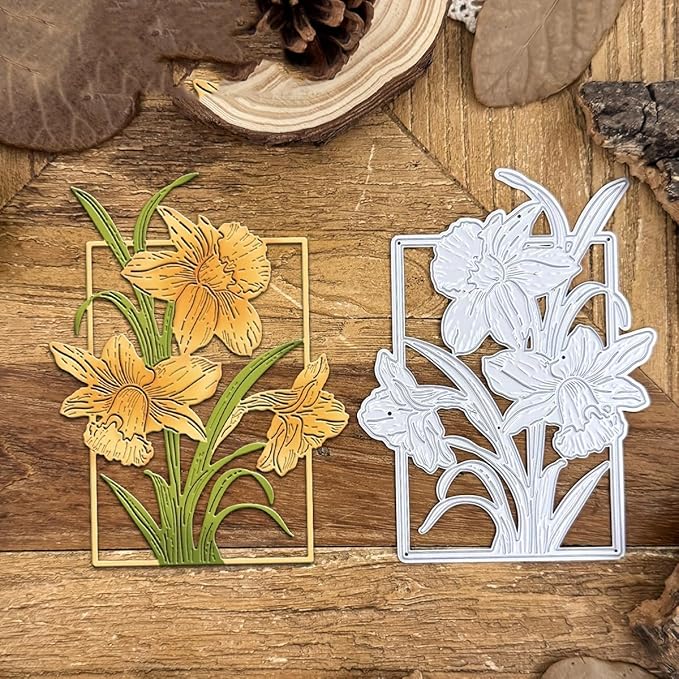 Lapoo Flowers Metal Cutting Die for Scrapbooking - Durable, Cut Stencils for DIY Scrapbook Photo Album Decorative Paper Card, Card Making Supplies, Embossing (Narcissus Flower Frame 4 x 3.1 in)