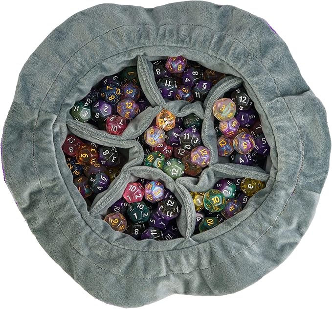 DND Dice Bags Large with Pockets Purple Storage Bag with D20 Logo for RPG Game Dices - Capacity 200+ Dice