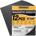 FINDMAG Magnetic Sheets (8” x 10”), Pack of 12, Flexible Magnet for Hanging Pictures, Photos, Paper Magnet for Dies, Adhesive Magnetic Sheets for Fridge, Locker, Cabinet Doors.