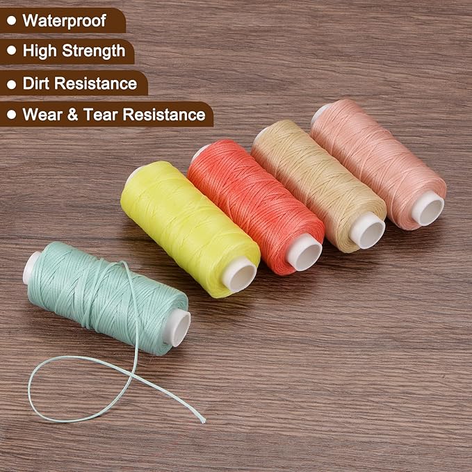 uxcell Leather Sewing Waxed Thread, 55 Yards / 50m 0.8mm 150D Flat Polyester All-Purpose Threads for Leather Crafts, Bookbinding, Beige