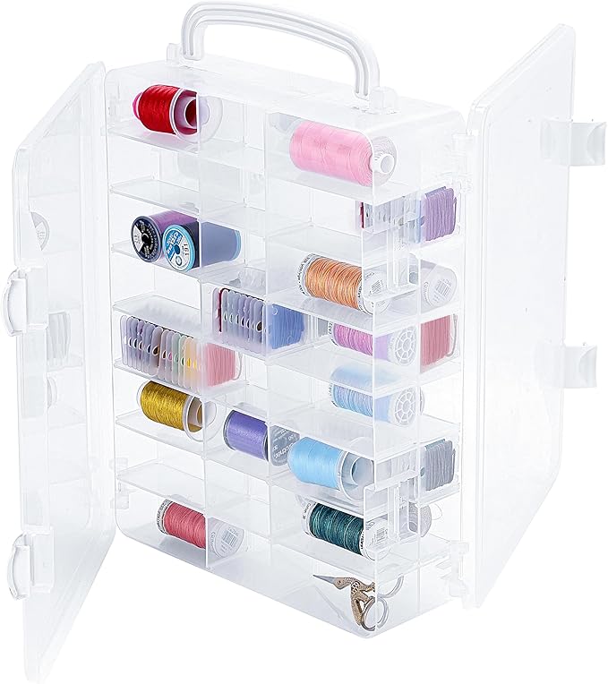 New brothread Double-Sided Storage Organizer/Box with Total 48 Adjustable Compartments, Removable Dividers for Embroidery and Sewing Threads, Embroidery Floss, Needles, Beads, Small Crafts & Toys