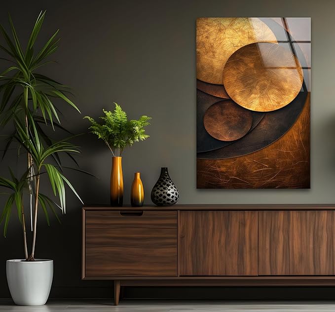 My Photostation.com 30Wx35.5H'' Bronze Art Deco Geometric Motifs Glass Wall Art Tempered Glass Printing Wall Decor Large Wall Art Wall Hangings