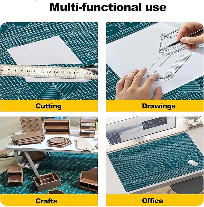 A5 Cutting Mat, Self Healing Sewing Mat, Craft Mat Double Sided 3-Ply Craft Cutting Board for Sewing Crafts Leather Fabric Scrapbooking Project Art Supplies, 8.6“ x 5.9”, Green