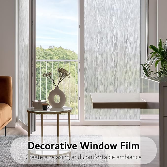 VELIMAX Frosted Window Privacy Film Non Adhesive Window Cling Removable Glass Covering Clear Water Opaque Window Film for Home Anti UV 35.4x118 inches