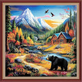 DMCXART Counted Cross Stitch Kits for Adults Needlepoint Kits Unprinted Cross Stitching Embroidery Kit 11CT Cross Stitch Supplies-Homeland Landscape Bear 18x18 inch