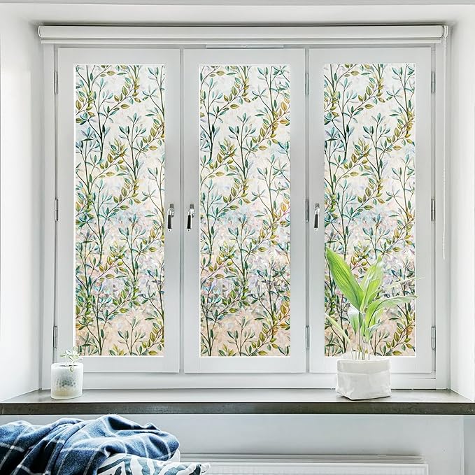 Donox Window Privacy Film, 3D Decorative Window Vinyl Decorative Stained Glass Window Film, Anti-UV Sun Blocker Heat Control for Home, 17.5 Inch x 13.1 Feet (with Installation Tool)