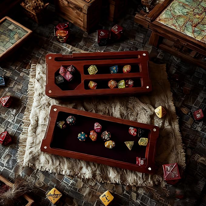 Wooden Dice Box DND Dice Holder 9.5 x 4 Inch Dice Storage Case RPG Dice Rolling Tray Travel Dice Organizer with Felt Lined Magnetic Lid D&D Accessories