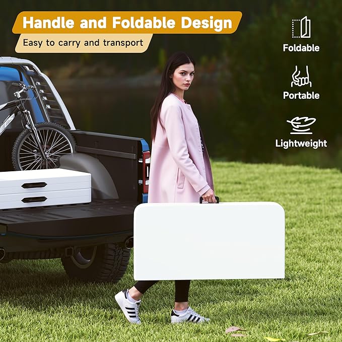 34" Square Folding Table, Portable Plastic Card Table with Handle and Removable Legs for Indoor Outdoor Picnic Party Dining Camping Wedding