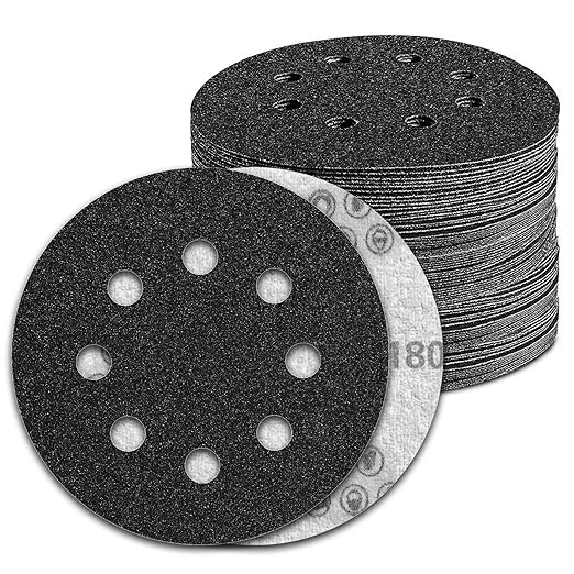 100 Pcs 5 inch Wet Dry Sanding Discs Grit 180 Hook and Loop 8 Hole Silicon Carbide Orbital Sander Sandpaper