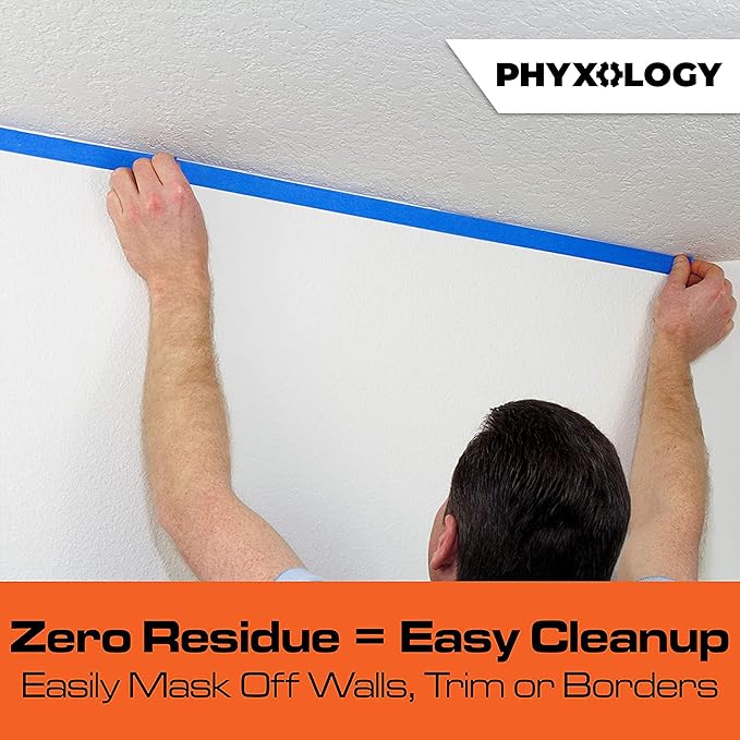 No-Residue 1 Inch, 60 Yard Blue Painters Tape 4 Pk. Easy-Tear, Pro-Grade Removable Masking Tape Great for Home, Office, Commercial Contractor. Clean, Drip-Free Painting with Wide Crepe Paper Rolls