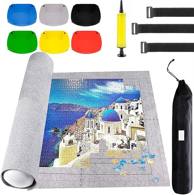 Puzzle Mat Roll Up Puzzles Board for Jigsaw Up to 2000, 1500, 1000, 500 Pieces Large Portable Table Saver Mats Puzzle Keeper Cover with Sorter Trays Storage Bag Kit Holder Organizer Pad for Adult