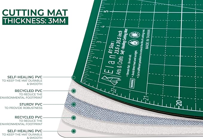 Elan Cutting Mat 36x60 Green, Extra Large Self Healing Cutting Mat 36 x 60 Inch, 5-Ply Craft Board Green, Hobby Board for Sewing and Quilting