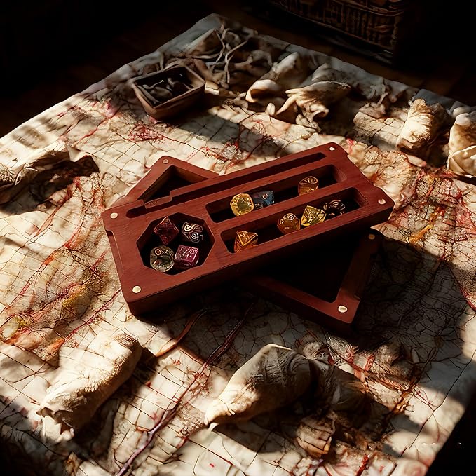 Wooden Dice Box DND Dice Holder 9.5 x 4 Inch Dice Storage Case RPG Dice Rolling Tray Travel Dice Organizer with Felt Lined Magnetic Lid D&D Accessories