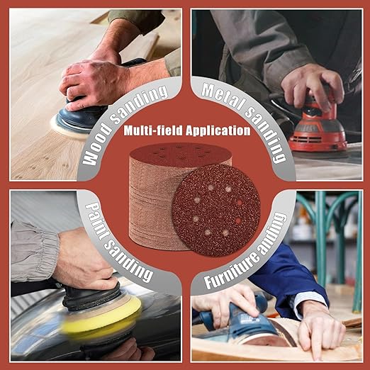40 Grit 5 Inch Sanding Discs Hook and Loop Sandpaper, 100 PCS 8 Hole Adhesive Coarse Sand Paper for Random Orbital Sander